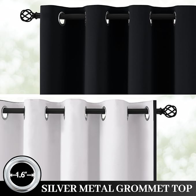 Yakamok Black 100% Blackout Curtains 84 Inches Long for Bedroom 40" Wide | Blackout Curtain Panels for Bedroom, 2 Thick Layers Grommet Top Thermal Insulated Drapes with White Back for Living Room