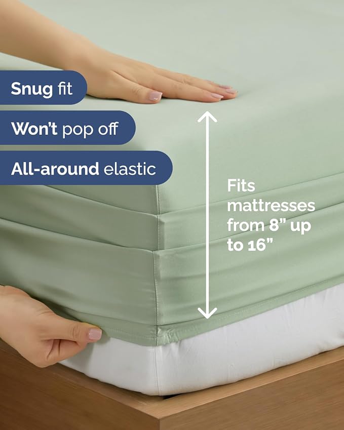 Split King 7 Piece Bed Sheet Set - Comfy, Breathable & Cooling - Eucalyptus | Ultra-Soft Hotel Luxury Bedding Set w/ 8-16 Inch Deep Pockets, 1 Flat & 2 Fitted Sheet & 4 Pillowcases, Wrinkle & Fade Free