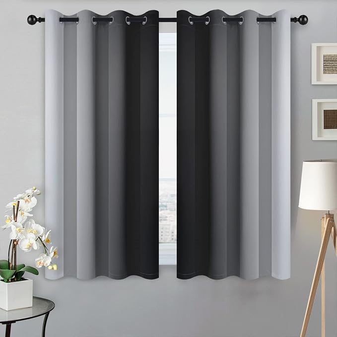 SimpleHome Ombre Black to Grey White Curtains for Living Room 52Wx54L | Room Darkening Curtains for Bedroom,Gradient Light Blocking Curtain,Thermal Insulated Grommet Window Drapes,2 Panels,54 Inch