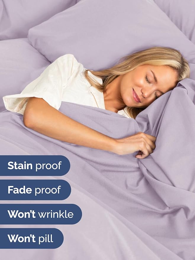 Extra Deep Cal King Sheet Set - 4 Piece Cooling Bed Sheets - Light Lavender | Easily Fits 18 to 24 inch Mattress, Ultra Soft, Wrinkle & Fade Free with Extra Deep Pockets, Comfy Hotel Luxury Bedding