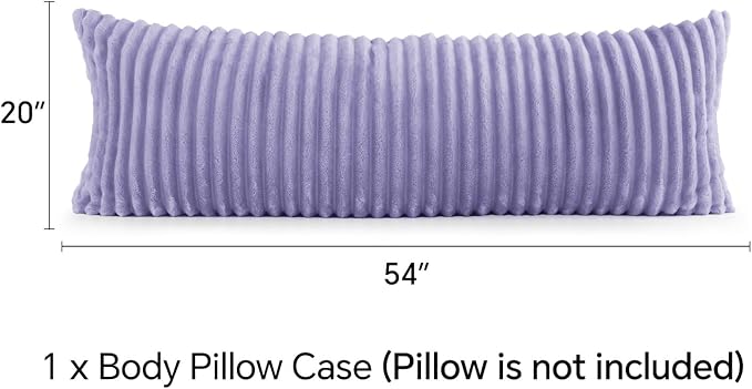 BEDELITE Fluffy Striped Body Pillow Cover with Zipper, Lavender, 20x54 | Ultra-soft Faux Fur with 12D Striped Texture, Comfy, Plush, and Cloud-like, Body Pillow Pillowcase for Bed Couch Room Decor