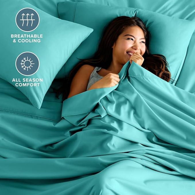Bare Home Split King Sheet Set - 1800 Ultra-Soft (Split King, Turquoise) | Deep Pockets 6 to 15 Inches, Breathable, Hypoallergenic, Hotel Luxury, Easy Fit, Soft, All-Season
