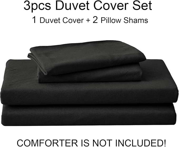 PURE ERA Jersey Knit Sheet Set Solid Black King | 100% Cotton, 3 Piece Set, T Shirt Soft, Breathable, Envelope Closure Pillowcases, Hidden Zipper, 8 Ties, No Insert, Modern