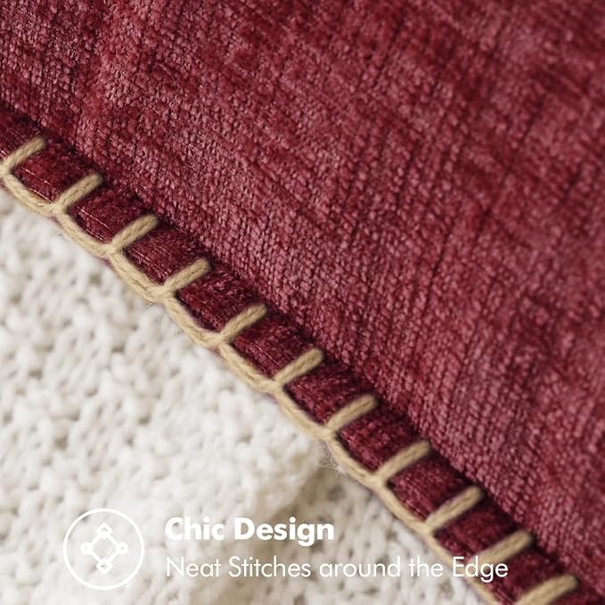 MIULEE Decorative Lumbar Throw Pillow Covers 12x20 Inch Burgundy Red 2 Pack | Farmhouse Pillow Covers with Stitched Edge, Soft Chenille Cushion Cases, for Couch Sofa Bed Living Room Home Decor