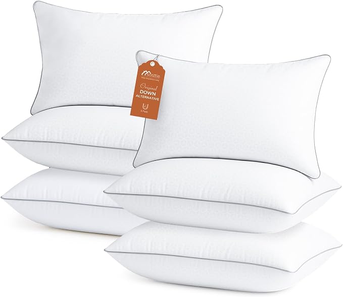 Sasttie Firm Standard Pillows Set of 6, Full Size Bed Pillows for Side, Back, and Stomach Sleepers - Oeko-Tex Certified Supportive Down Alternative Plump Filling - Hotel Quality and Machine Washable