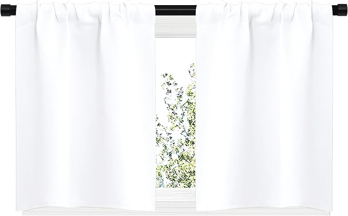 NICETOWN RV Curtains for Camper Windows, White Curtains for Kitchen Window, Home Decoration Light Filtering Drapes for Small Window (29" Wide by 20" Long, 1 Pair)