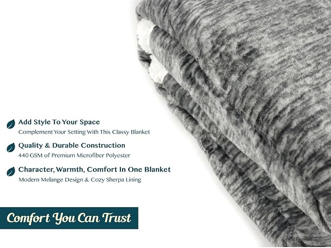 PAVILIA Melange Dark Gray Sherpa Blanket Throw for Couch, Warm Soft Cozy Reversible Blanket Sofa Bed, Thick Plush Large Fleece Car Blanket, Decorative Home Room Decor Gifts Men Women, 50x60 Dark Grey