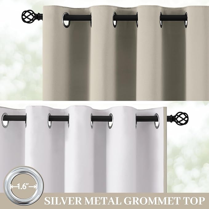 Yakamok Stone Blackout Curtains 63 Inches Long for Bedroom 50" Wide 2 Panel | Blackout Curtain Panels for Bedroom, 2 Thick Layers Grommet Top Thermal Insulated Drapes with White Back for Living Room
