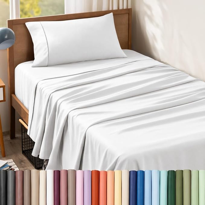 Bare Home Twin Sheet Set - 1800 Ultra-Soft (Twin, White) | Deep Pockets 6 to 15 Inches, Breathable, Hypoallergenic, Hotel Luxury, Easy Fit, Soft, All-Season