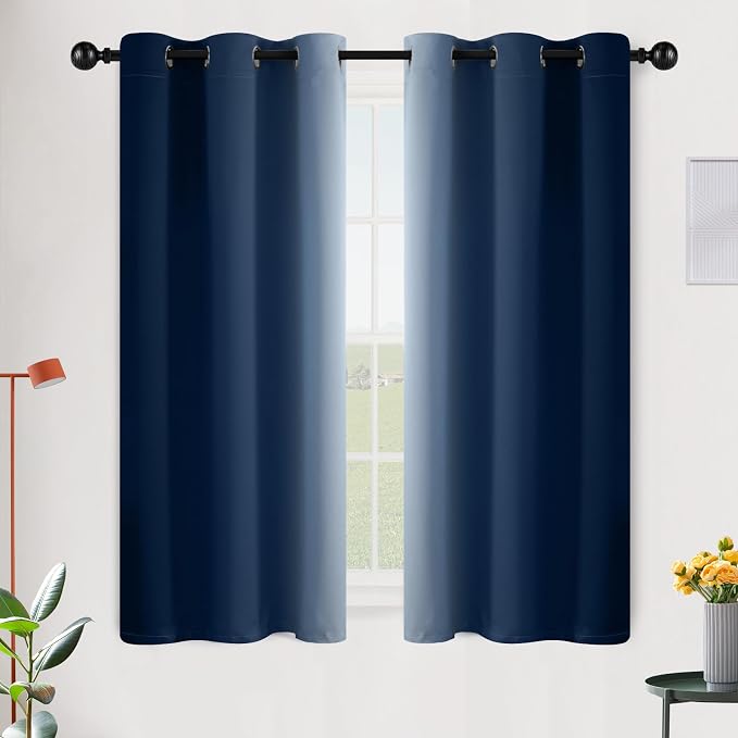 SimpleHome Ombre Blue to Grey White Curtains for Living Room 42Wx54L | Room Darkening Curtains for Bedroom,Gradient Light Blocking Curtain,Thermal Insulated Grommet Window Drapes,2 Panels,54 Inch