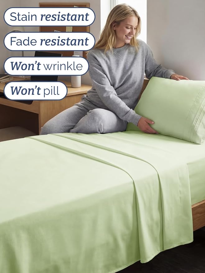 Twin XL 3 Piece Sheet Set - College Dorm Room Essentials - Light Sage Green | Deep Pocket Bed Sheets for Women, Men, Teens & Students, Soft, Cooling, Breathable & Wrinkle Free, Oeko-Tex Bed Sheet Set