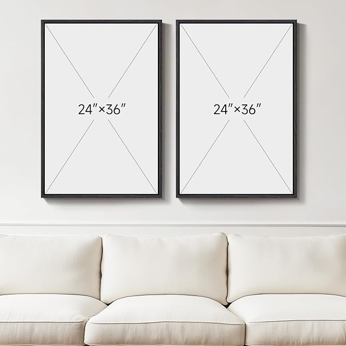 Large Framed Modern Abstract Wall Art for Living Room Set of 2, 24x36 In | Minimalist, Canvas prints, Neutral pictures, Beige brown, Black frame paintings, Bedroom, Dining room, Entryway wall decor