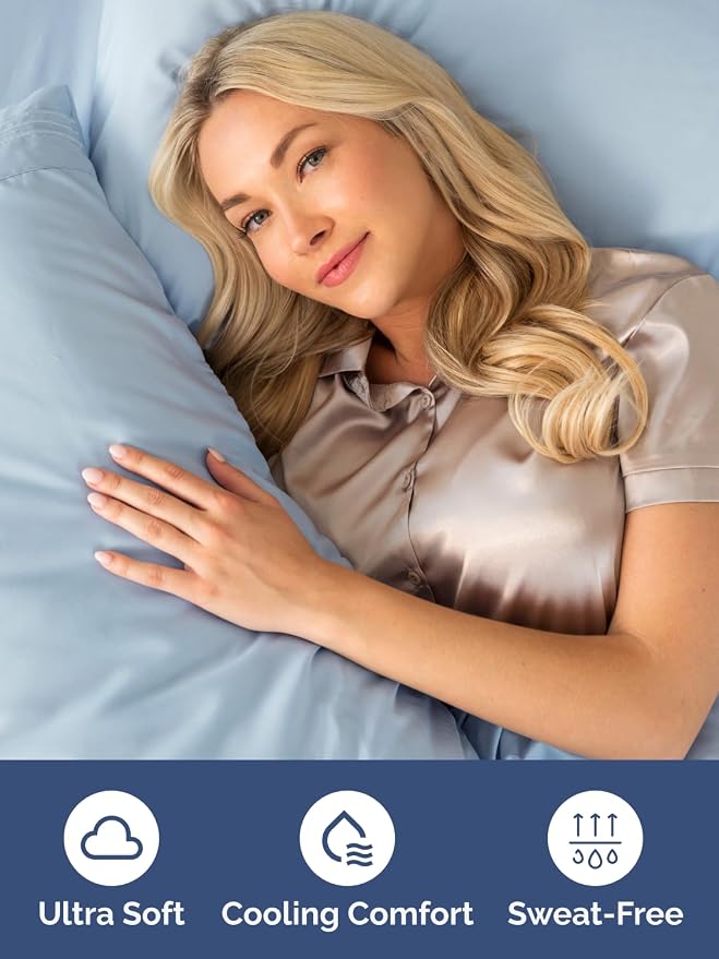 Deep Twin XL Fitted Sheet - College Dorm Room Essentials - Sky Blue | Easily Fits 18 inch to 24 inch Mattress, Wrinkle Resistant, Soft, Breathable & Comfy, Extra Deep Pockets Fitted Sheet