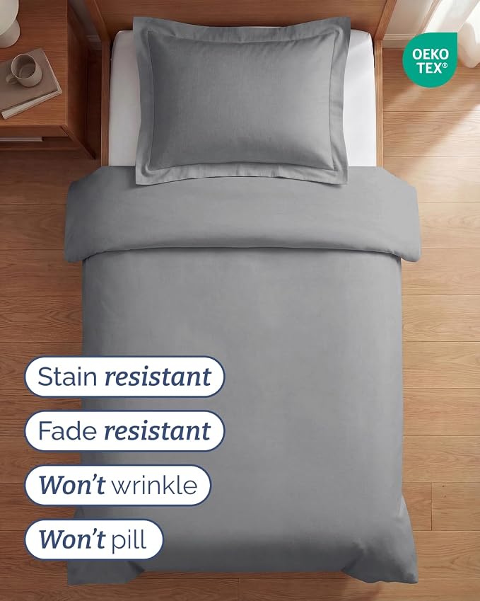 Duvet Cover Twin/Twin XL - 2 Piece with Zipper Closure - Steel Blue | Extra Soft, Breathable, Twin/Twin XL Duvet Cover 68" x 90" w/ 1 Pillow Sham, Zipper Closures & Ties, Women, Men, Kids & Teens