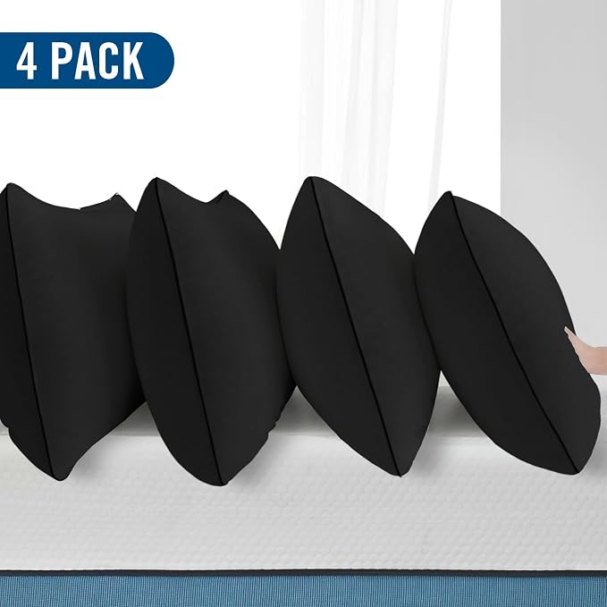 Queen Size Bed Pillows for Sleeping 4 Pack,Luxury Hotel Pillows,Comfortable and Supportive,Machine Washable,Suitable for Stomach,Back and Side Sleepers.(Black)