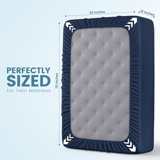 Twin Size Mattress Protector Waterproof, Premium 200 GSM Terry Mattress Cover, Soft & Breathable Bed Cover, Fitted Sheet Style Stretchable Deep Pockets 15" by Utopia Bedding (Navy Blue) | Utopia Bedding 200 GSM Soft & Breathable Mattress Cover, Dirt-Pr...