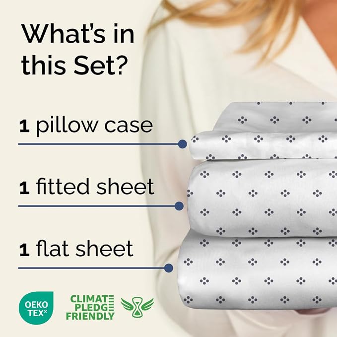 Twin 3 Piece Boho Botanical Floral Sheet Set - Soft & Cooling - Diamond | 1 Flat, 1 Fitted & 1 Pillowcase w/ Deep Pockets, Boho Botanical Floral Bedding, Breathable & Cooling, Wrinkle & Fade Free