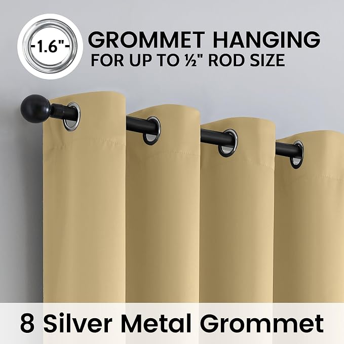 SimpleHome Biscotti Beige 100% Blackout Curtains Room Darken Living Room 84 | Curtains for Bedroom,Thermal Insulated Grommet Window Drapes,Curtains for Living Room with Black Back,52 x 84 Inch,2 Panels