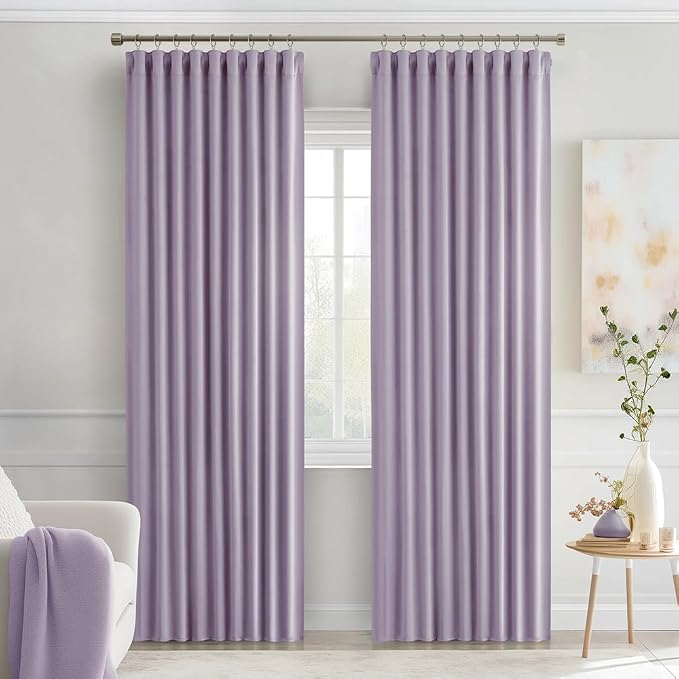 MIULEE Lilac Back Tab Blackout Curtains 52x84 Inch Length 2 Panels Set | Rod Pocket Pinch Pleated, Thermal Insulated, Room Darkening, Light Blocking, Privacy Curtains for Living Room Bedroom