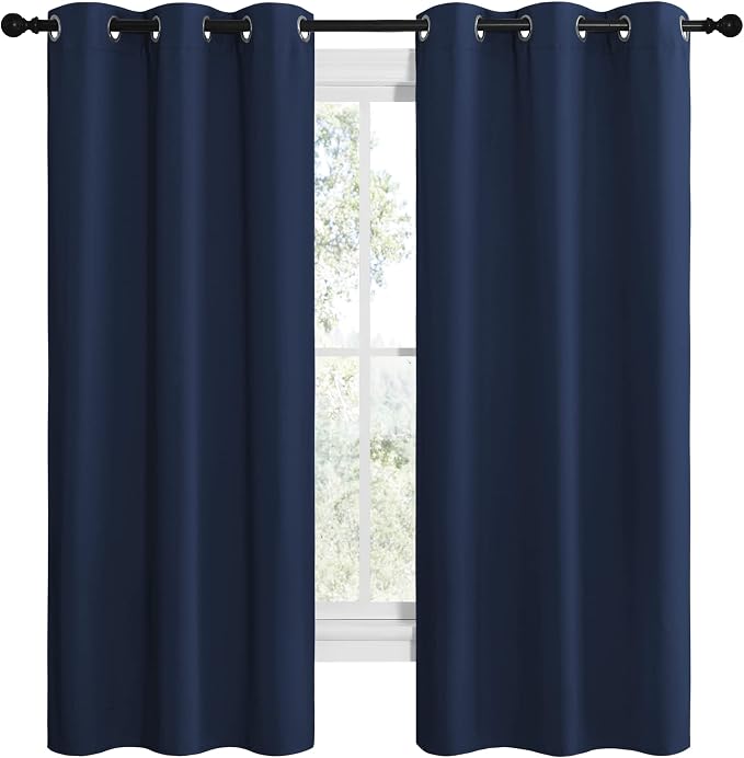 NICETOWN Navy Blackout Curtains for Kid's Room 42" Wide x 68" Long 2 Panels | All Season Thermal Insulated Solid Grommet Top Draperies Drapes for Bedroom Living Room, Light Blocking Noise Reducing Decor
