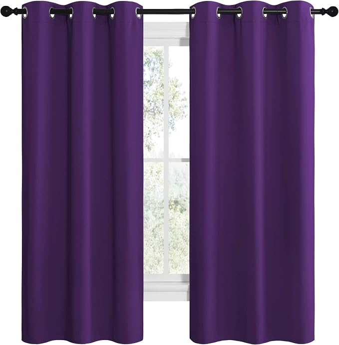 NICETOWN Kitchen Short Blackout Curtains, Set of 2, 42 x 68in, Royal Purple | Home Decoration Thermal Insulated Solid Ring Top Blackout Curtains/Drapes for Bedroom