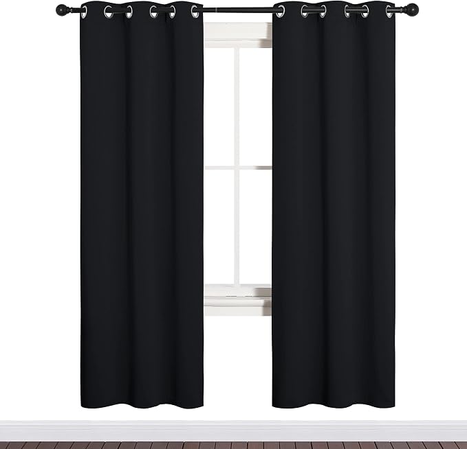 NICETOWN Black Blackout Curtains for Bathroom 34" Wide x 72" Long 2 Panels | Black Solid Thermal Insulated Grommet Blackout Drapes Drapery Panels for Window, Noise Reducing Room Darkening Decor