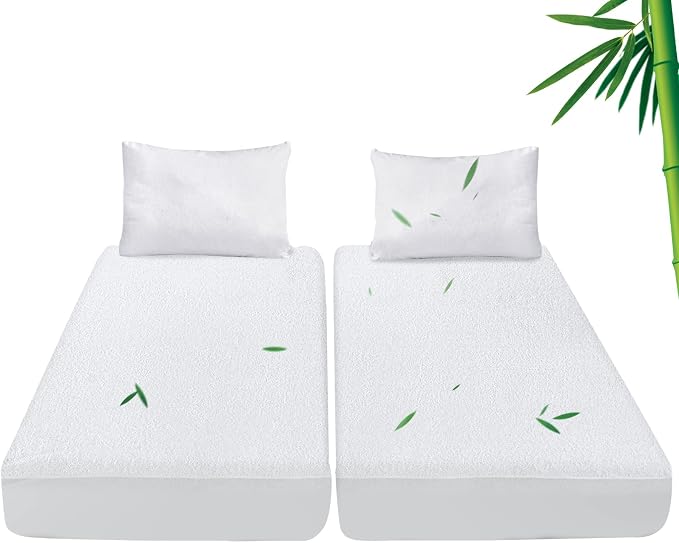 Split King Size Mattress Protector Waterproof,Mattress Cover for Kids | Smooth Top,Breathable Skin Friendly and Noiseless Fitted Sheet,Viscose Terry Mattress Protector