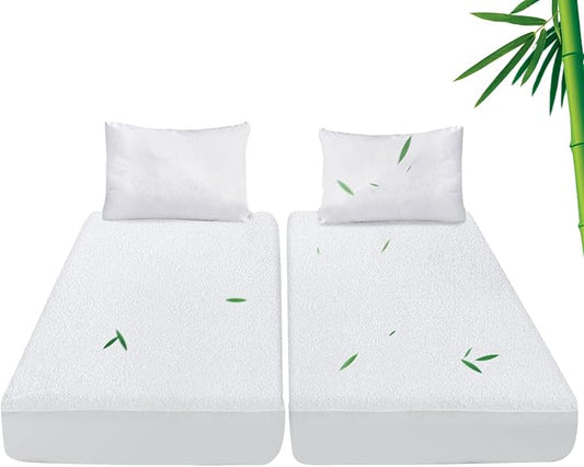 Split King Size Mattress Protector Waterproof,Mattress Cover for Kids | Smooth Top,Breathable Skin Friendly and Noiseless Fitted Sheet,Viscose Terry Mattress Protector