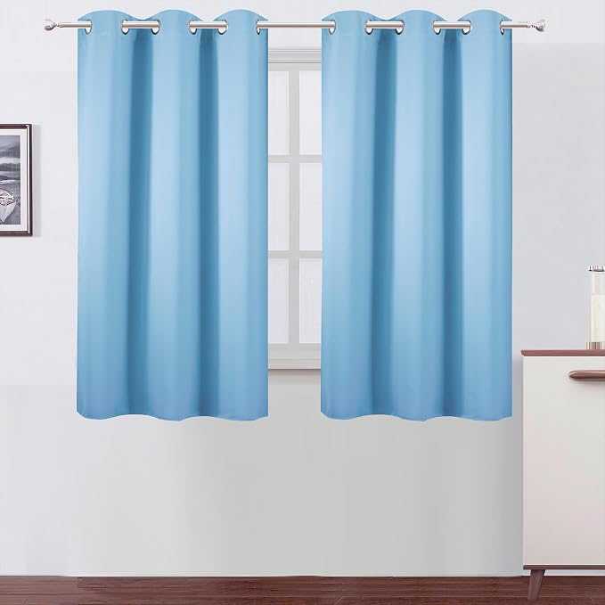 Sky Blue Blackout Curtains 42 x 54 Inch Length Set of 2 Panels Grommet Bedroom Curtains for Living Room