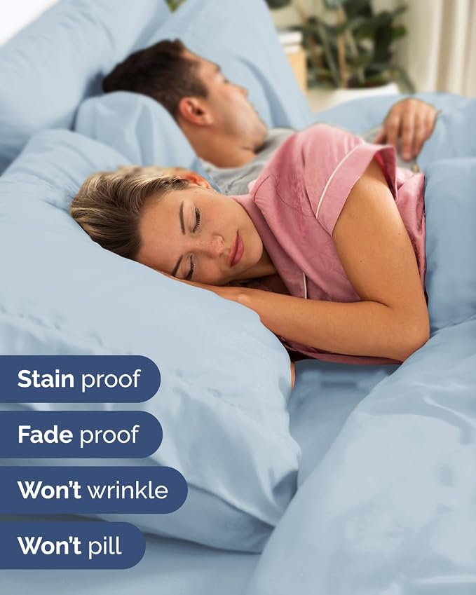 Flex Top Split Head King Sheet Set - 4 Piece Extra Deep Sheets - Sky Blue | Easily Fits 18 to 24 inch Mattress, Ultra Soft, Wrinkle & Fade Free with Extra Deep Pockets, Comfy Hotel Luxury Bedding