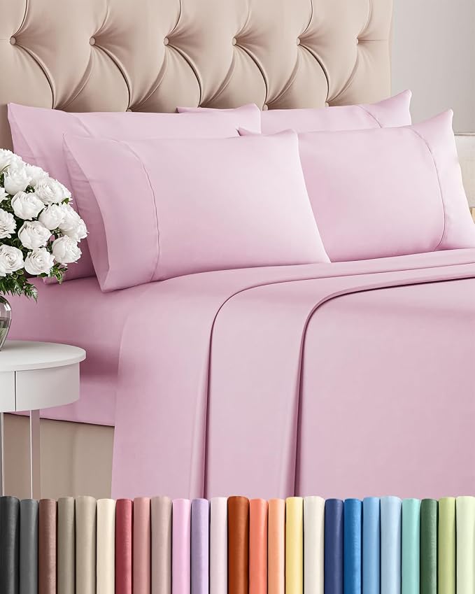 King 6 Piece Bed Sheet Set - Soft, Breathable & Cooling Sheets - Light Pink | Ultra Soft Hotel Luxury Bedding Set w/ 8-16 Inch Deep Pockets - 1 Flat & 1 Fitted Sheet & 4 Pillowcases - Wrinkle & Fade Free