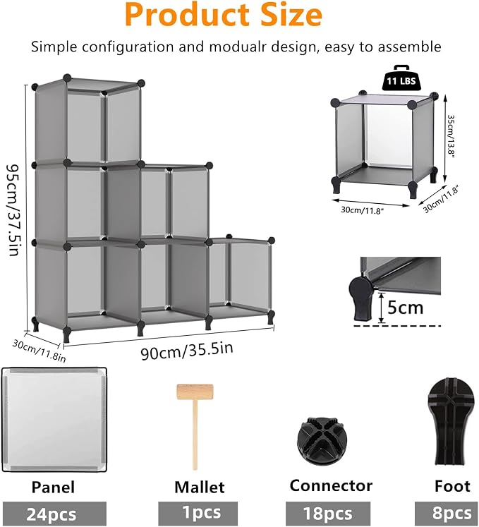 AWTATOS Cube Storage Organizer, Closet Organizers, 6 Cube Shelf, Grey | Portable Closet Storage Shelves, DIY Stackable Storage Cubes Bookshelf, Plastic Clothes Organizer Shelving for Bedroom, Home