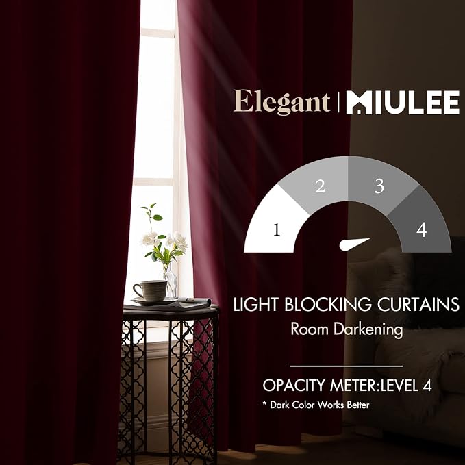 MIULEE Wine Red Blackout Bedroom Curtains Drapes 84 Inch Long 52"x84" | Grommet Top, Room Darkening Window Drapes, Privacy Protection, Thermal Insulated, Heat Blocking, Light Blocking