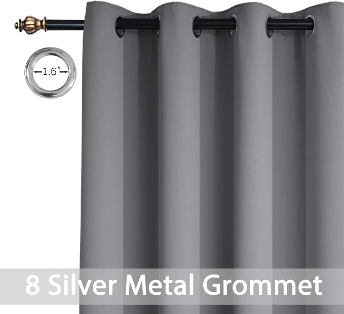 Yakamok Grey Room Darkening Curtains 52x84 inch Gray Grommet-Living Room | 2 panels,blackout window treatment,thermal insulated,light blocking drapes,privacy protection,bedroom study dining room