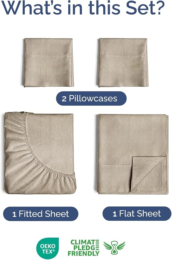 Extra Deep Twin Sheet Set - 4 Piece Breathable & Cooling - Heathered Beige | Hotel Luxury Bed Sheets Set, Easy & Secure Fit, Ultra-Soft, Wrinkle & Fade Free, Comfy Sheets Set with Extra Deep Pockets