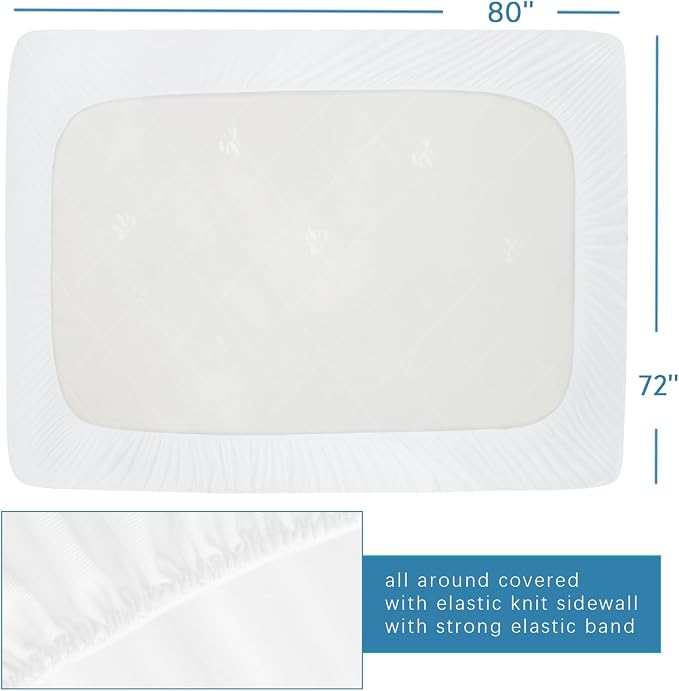 RV King Terry Mattress Protector Waterproof for 72''×80'' up to14'' | Ultra Soft & Breathable Smooth Top Fitted Mattress Cover Skin-Friendly Machine Washable