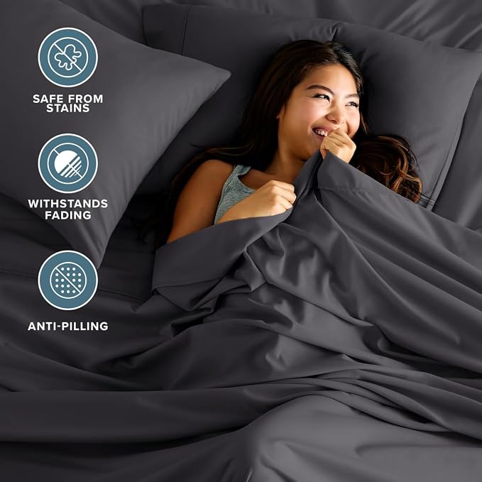 Bare Home Twin XL Sheet Set - 1800 Ultra-Soft (Twin XL, Forged Iron Grey) | Deep Pockets 6 to 15 Inches, Breathable, Hypoallergenic, Hotel Luxury, Easy Fit, Soft, All-Season