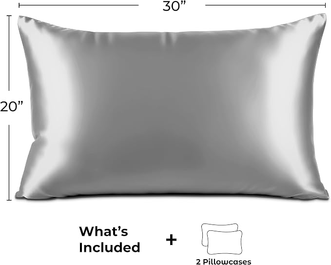 Satin Pillowcase 2 Pack - Queen Size (20"x30", Grey) - Silky Pillow Cases for Hair and Skin - Satin Pillow Covers with Envelope Closure - Extra Soft Premium Microfiber