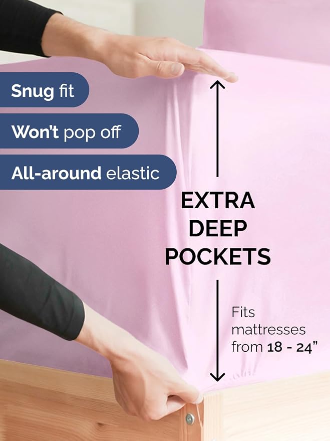 Extra Deep Twin Sheet Set - 4 Piece Breathable Cooling Sheets - Light Pink | Hotel Luxury Bed Sheets Set, Easy & Secure Fit, Ultra-Soft, Wrinkle & Fade Free, Comfy Sheets Set with Extra Deep Pockets