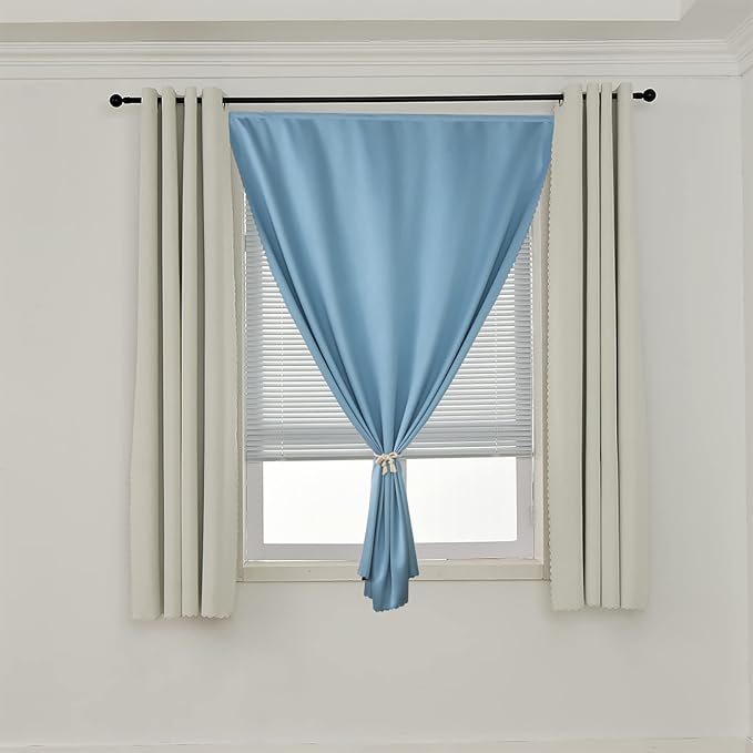 AJAZZ 100% Blackout Shades Window Cover Self Adhesive Curtains Sticky Curtain Portable Easy Open Black Out Curtains for Bedroom Living Room No Drilling (Light Blue, 59" W x 84" L 1 Panel)