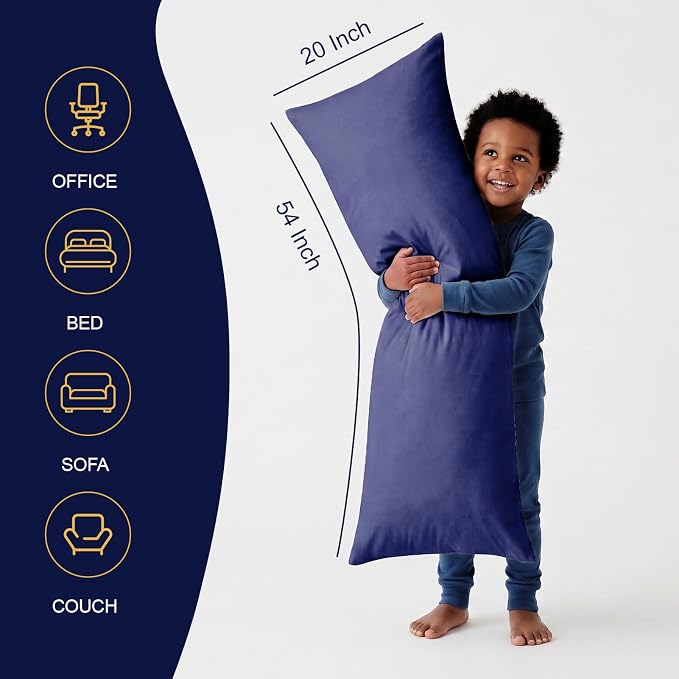 DOWNCOOL Large Body Pillow Insert- Breathable Full Body Pillow for Side Sleeper - Soft Long Bed Pillow for Adults - 20 x 54 inch （Blue）