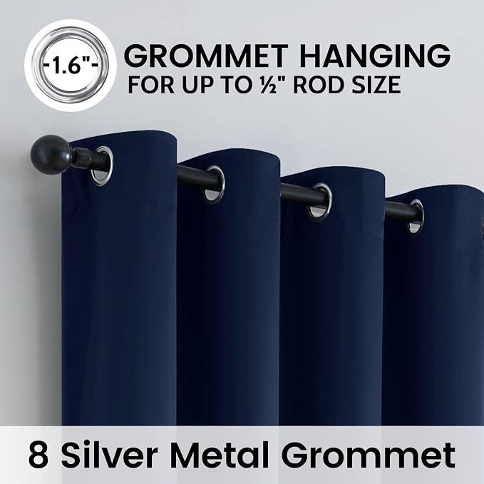 SimpleHome Navy Blue 100% Blackout Curtains Room Darkening Living Room 54 | Curtains for Bedroom,Thermal Insulated Grommet Window Drapes,Curtains for Living Room with Black Back,52 x 54 Inch,2 Panels