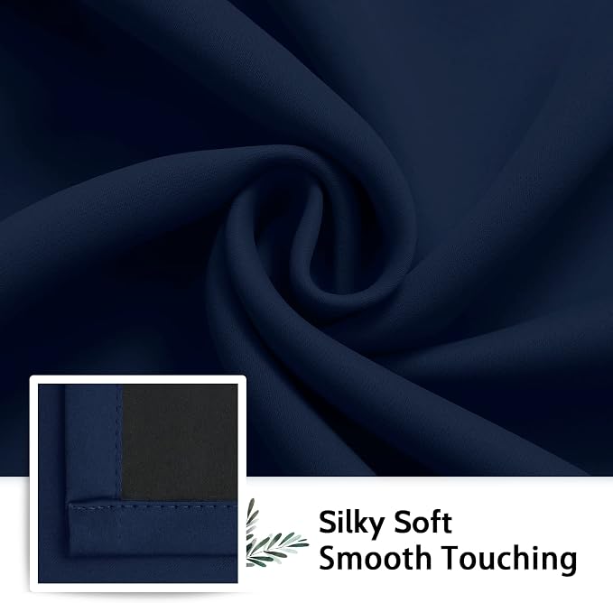 SimpleHome Navy Blue 100% Blackout Curtains Room Darkening Living Room 90 | Curtains for Bedroom,Thermal Insulated Grommet Window Drapes,Curtains for Living Room with Black Back,52 x 90 Inch,2 Panels