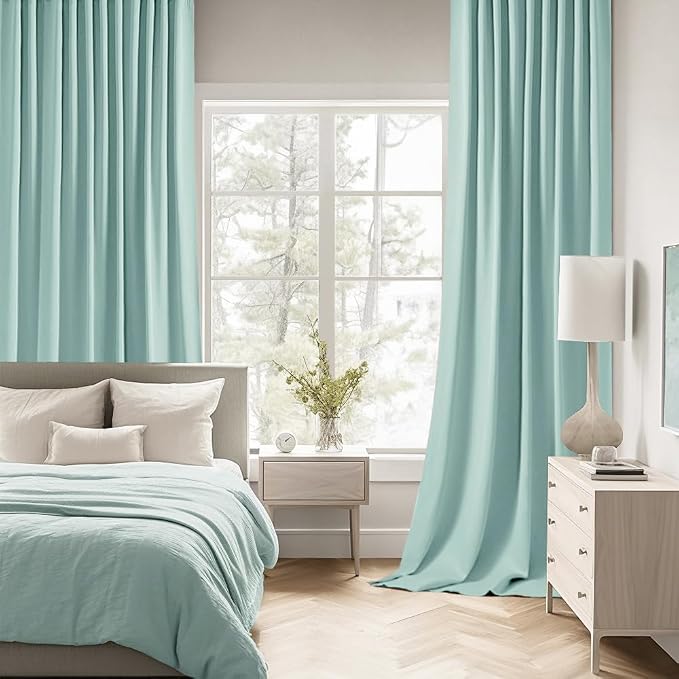 MIULEE Aqua Back Tab Blackout Curtains 52x120 Inch Long 2 Panels Set | Rod Pocket Pinch Pleated, Thermal Insulated, Bedroom Living Room Darkening Privacy Drapes, Extra Long Light Blocking Curtains
