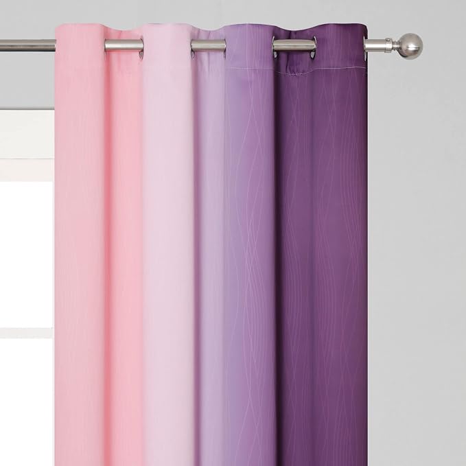 Pink and Purple Ombre Blackout Curtains for Girls Bedroom 90 Inches Long | Estelar Textiler Kids Living Room Curtains,Thermal Insulated, Energy Saving Gradient Grommet Drapes,52Wx90L Inch, 2 Panels