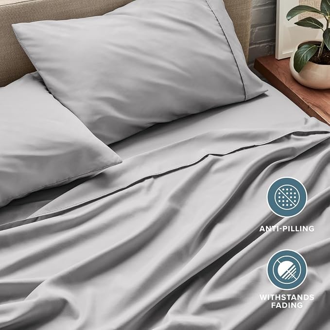 Bare Home Cal King Sheet Set - 1800 Ultra-Soft (Cal King, Light Grey) | Deep Pockets 6 to 15 Inches, Breathable, Hypoallergenic, Hotel Luxury, Easy Fit, Soft, All-Season