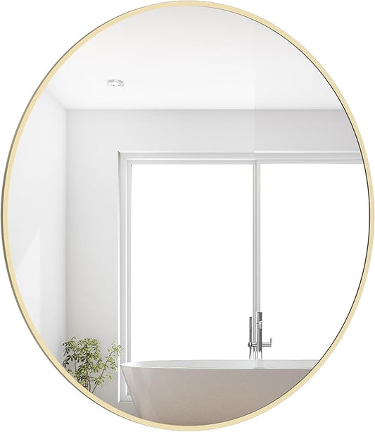 28 inch Round Mirror Gold Large Circle Wall Mirror for Bathroom with Metal Framed, Round Wall Mirror for Wall Decor, Vanity, Entryway Living Room