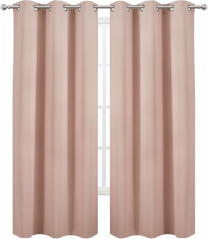 Blush Thermal Blackout Curtains/38 x 84 Inch/Set of 2 Panels Room Darkening Curtains for Bedroom