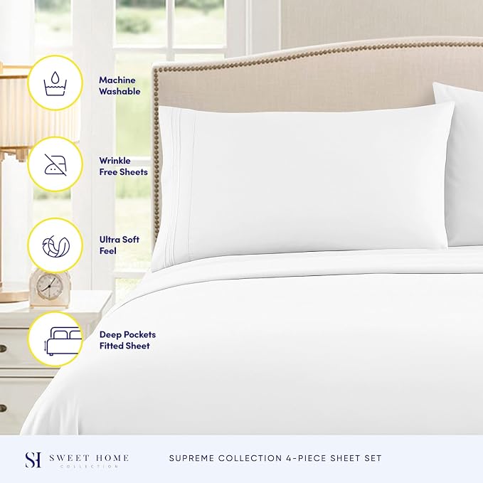 Full Size Sheet Sets - Breathable Luxury Sheets with Full Elastic & Secure Corner Straps Built In - 1800 Supreme Collection Extra Soft Deep Pocket Bedding, Sheet Set, EXTRA DEEP pocket - Full, White