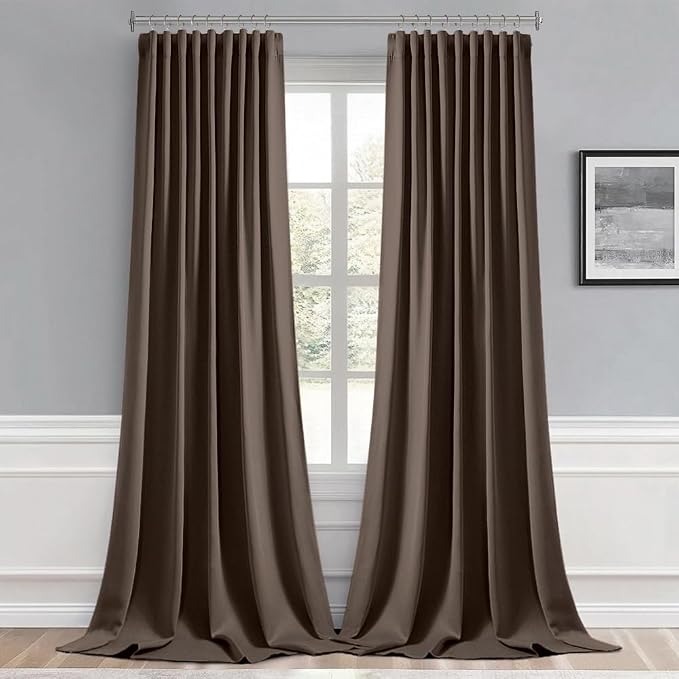 MIULEE Chocolate Brown Back Tab Blackout Curtains 52"x102" Long 2 Panel Set | Rod Pocket Pinch Pleated, Thermal Insulated, Bedroom Living Room Darkening Drapes, Light Blocking Floor to Ceiling Curtains